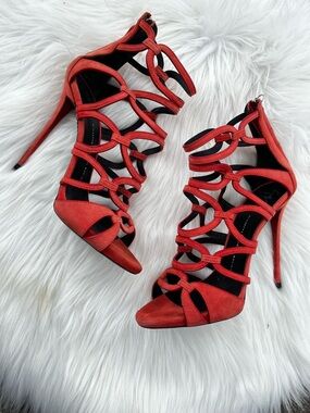 GIUSEPPE ZANOTTI Peach Cut Out Suede Gladiator Strappy Heels sz. 40.5